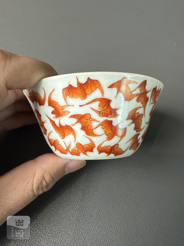 清 矾红百蝠纹套杯一组十件 - 图25